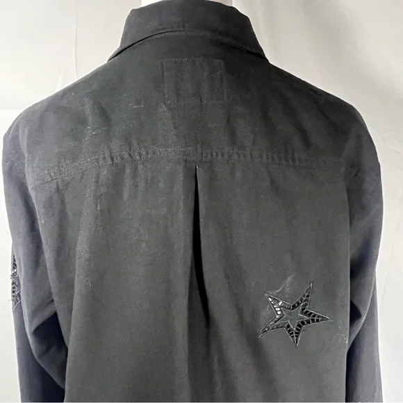 Rails‎ Charli Eyelet Stars Linen Blend Button Down Shirt Black Size Medium Boho - Picture 9 of 11
